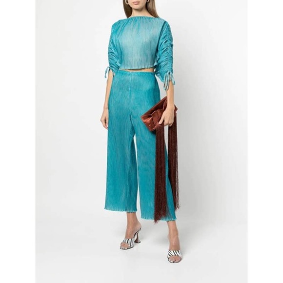 cult gaia Handbags - NEW Cult Gaia Banu Mini Fringe Clutch Topaz Quiet Luxury $458 Whimsical Ethereal